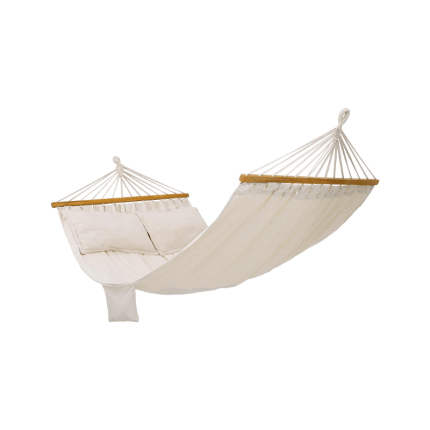 Double Hammock with 2 Pillows, 70% Cotton, 210 x 150 cm, 300 kg Capacity - Beige