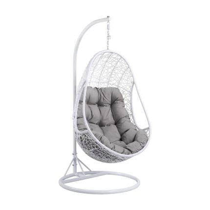 White Rattan Hammock Chair Swing with Cushion, Indoor/Outdoor